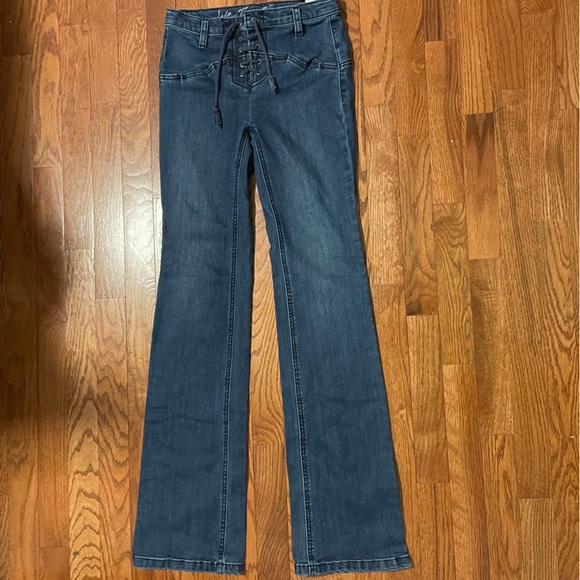 Free People Eva Lace-Up High Waisted Bootcut Jeans - Picture 2 of 7